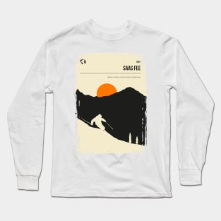 Saas Fee Switzerland Vintage Book Cover Skiing Poster Long Sleeve T-Shirt